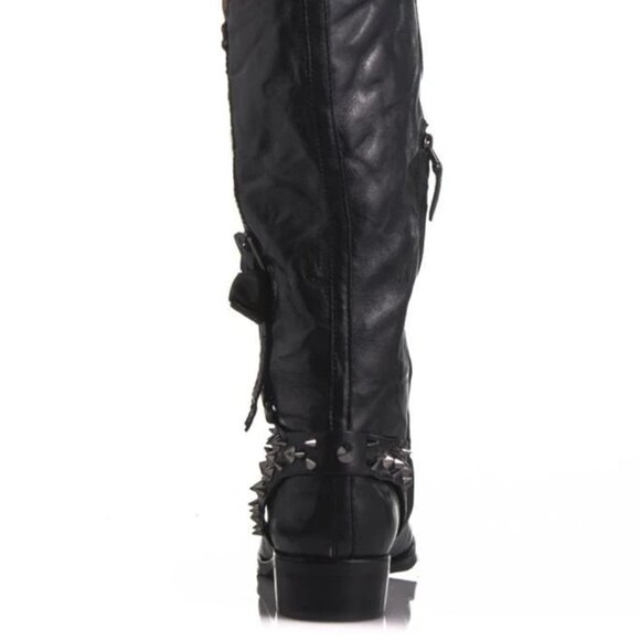 Sam Edelman Park Boot Black Saddle High-shine spiked studs harness knee-high NEW - Picture 10 of 15